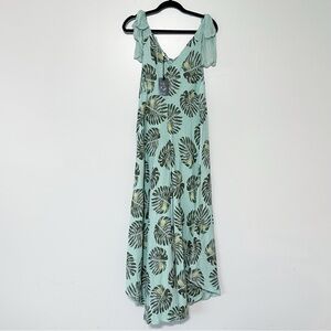 NWT‎ Made in Italy Tropical Palm Leaf Linen Silk Romper Jumpsuit Tie Shoulder